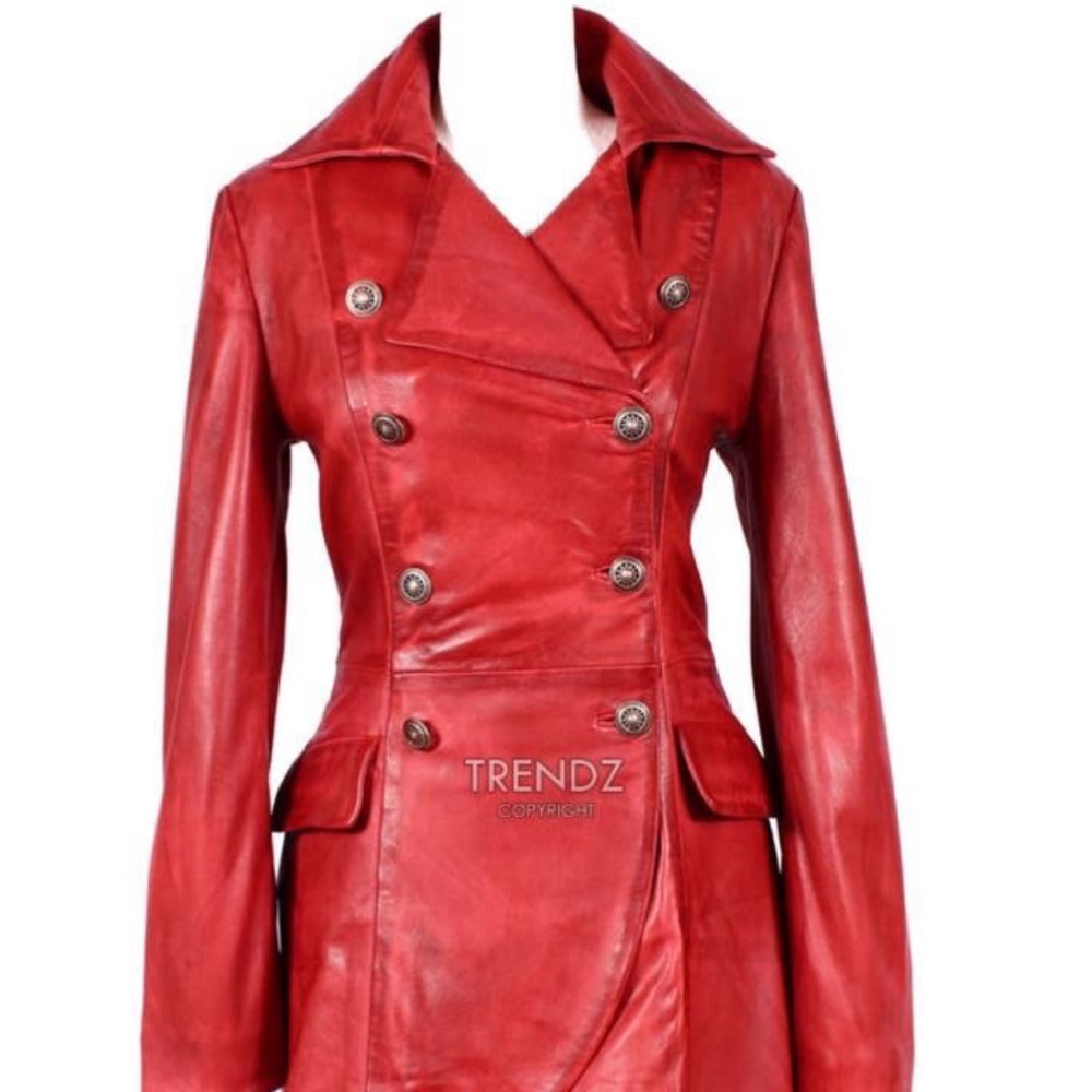 Red leather trench